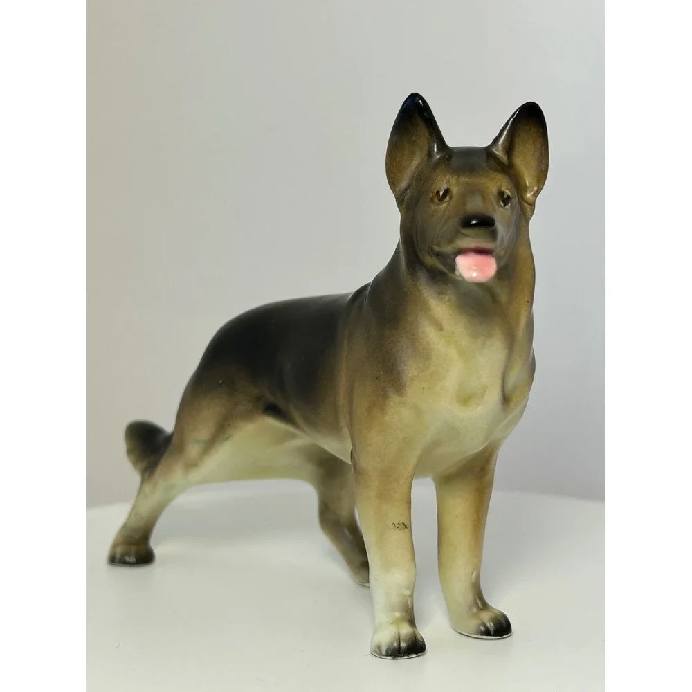 Vintage German Shepherd Dog Figurine Ceramic Japan Porcelain Standing Statue